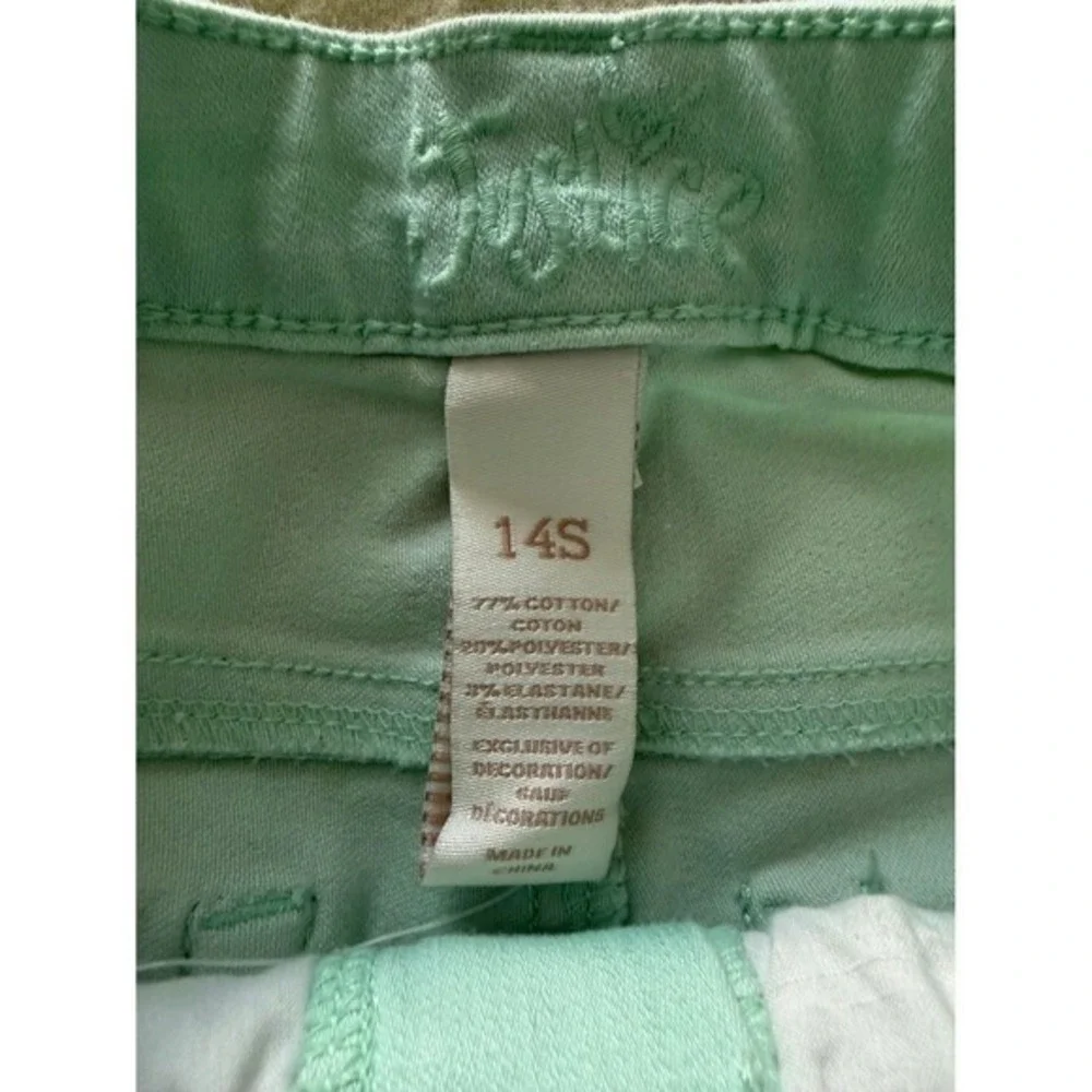 Justice Girls Mint Green Denim Shorts Size 14S Slim Stretch 5-Pocket Summer